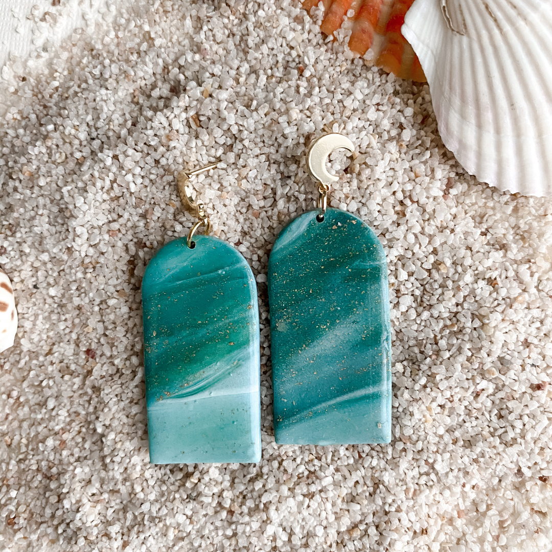 Skinny Arch Dangle - Marbled Emerald Resin