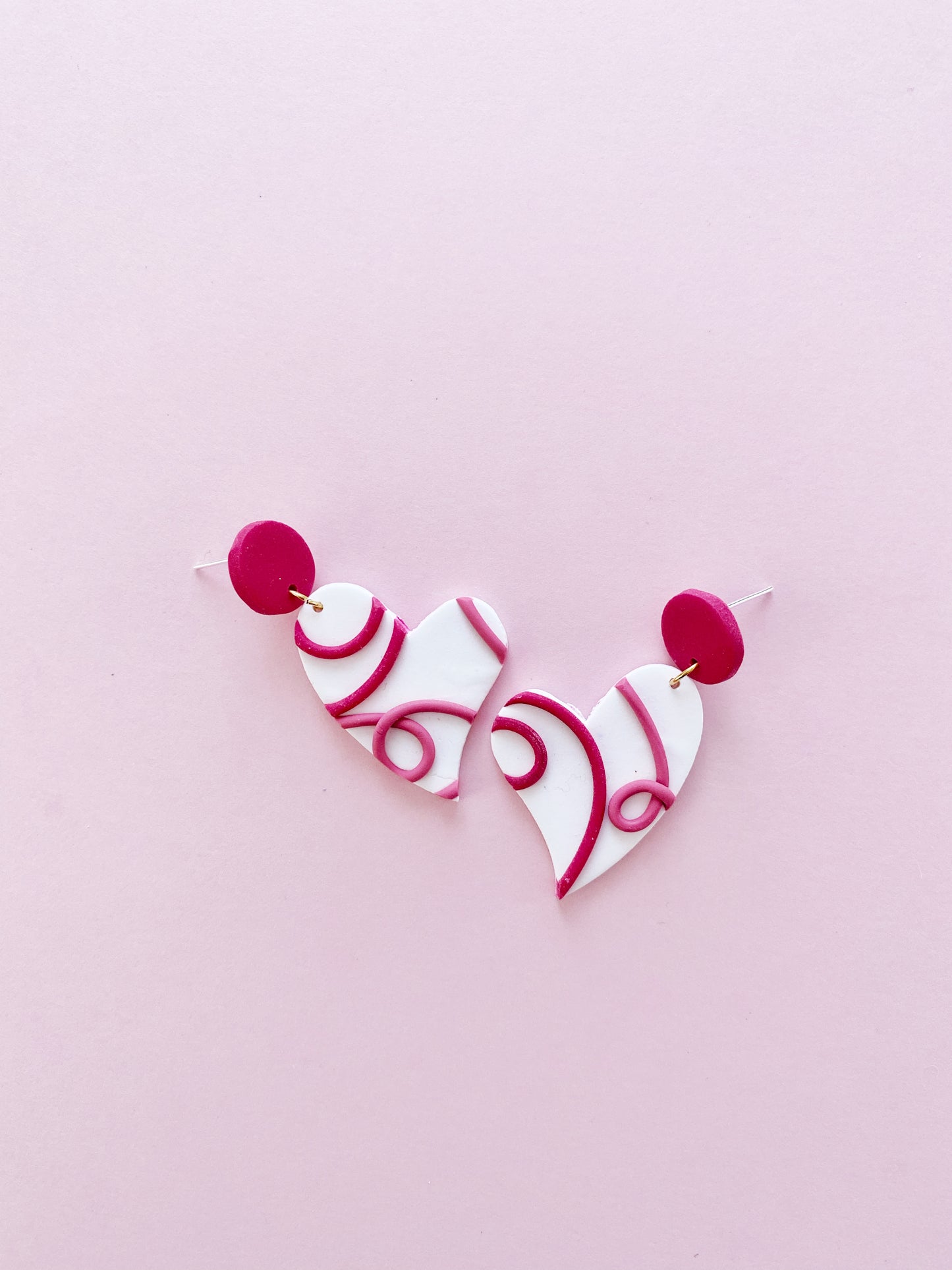 Funky Heart Earrings | Raspberry and Dark Pink Doodle