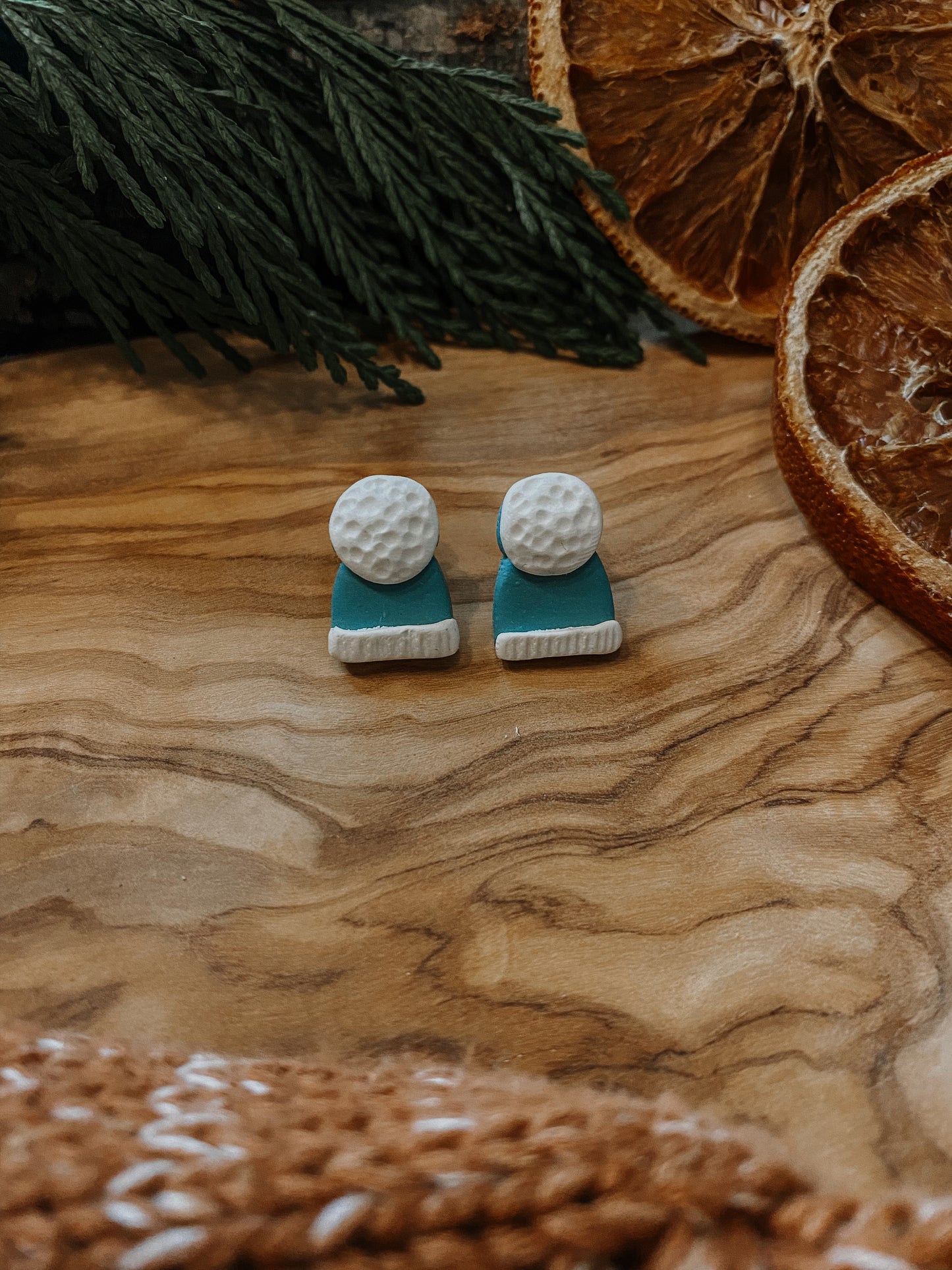 Pom Pom Hat Stud Earring | Teal