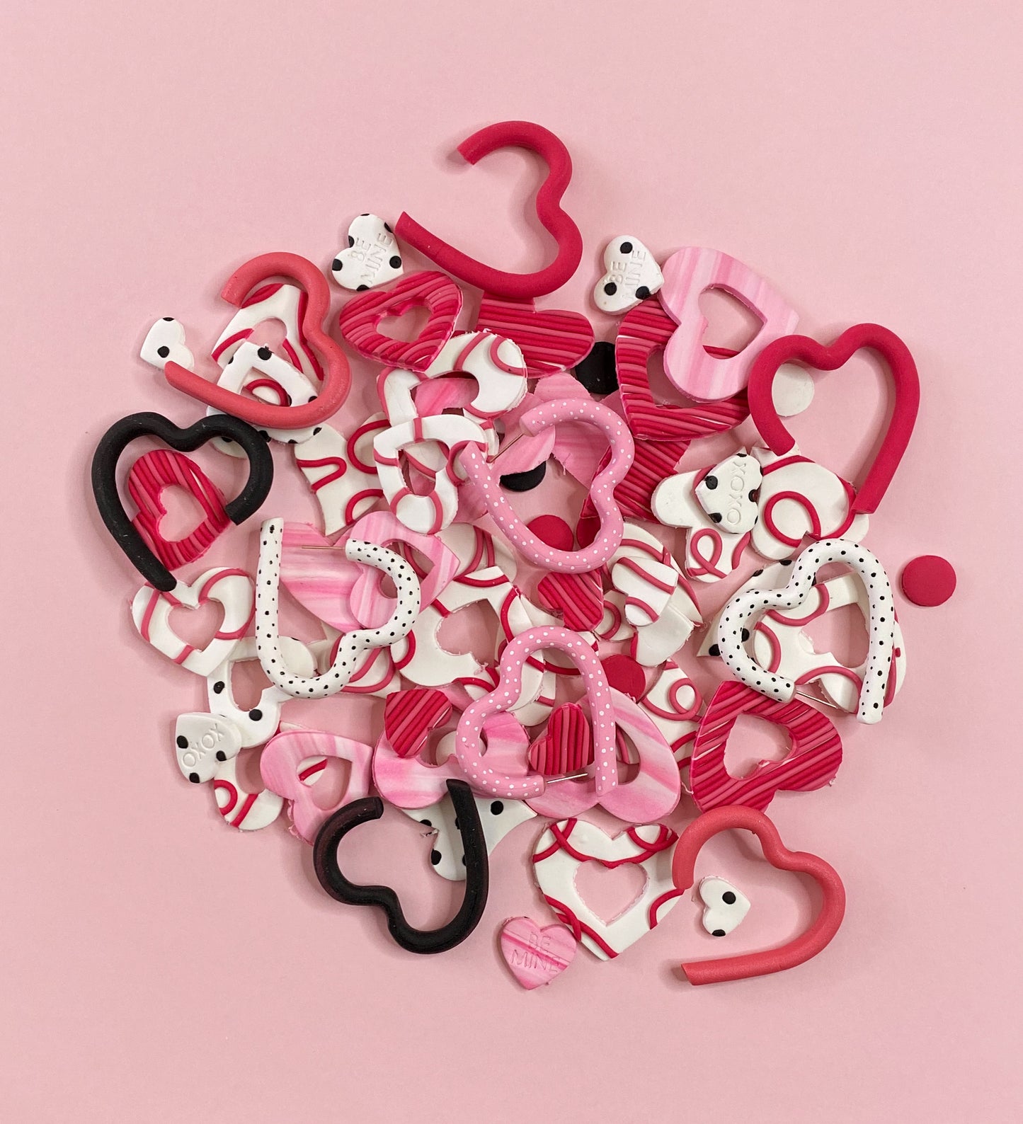 Funky Heart  Earrings | Raspberry and Dark Pink Doodle